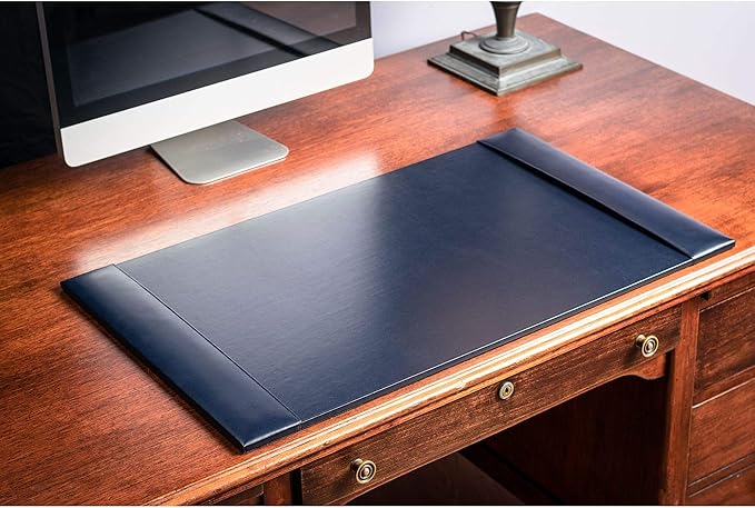 DACASSO Bonded Leather Desk Set - Luxury Leather Desk Pad & Desk Organization Essentials (Navy Blue, 6 Piece)