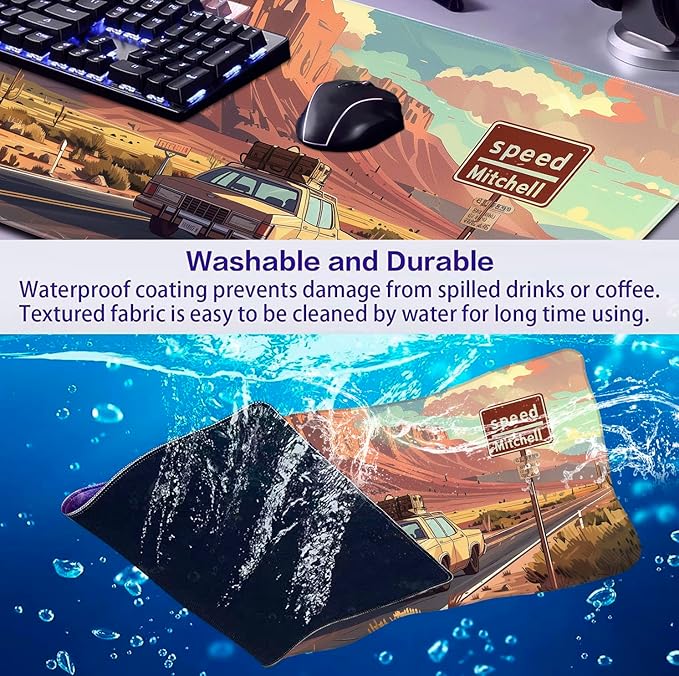 Digital Oil Painting Grassland Road Mouse Pad, Natural Mountain Scenery Game Computer Keyboard Pad, Anti Slip Mouse Desk Pad for Home Office and Study 35.4 x 15.7 x 0.12 Inches