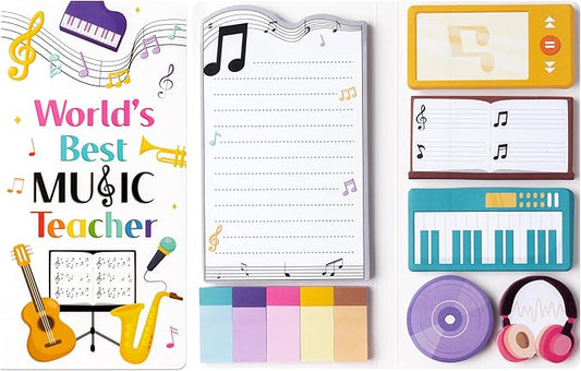 B1ykin Sticky Notes Set, Cartoon Theme Cute Self-Stick Notes Pad Teacher Appreciation Gifts， Self-Adhesive Writing Memo Pages Sticky to Do Notepad Thank You Gift for School Classroom (Music Teacher)