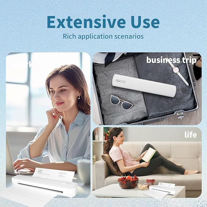 C80 Wireless Printer, Inkless Portable Printer for Travel, Supports A4 8.5 x 11 Inch Thermal Paper, Compatible with Phone & Laptop (White)