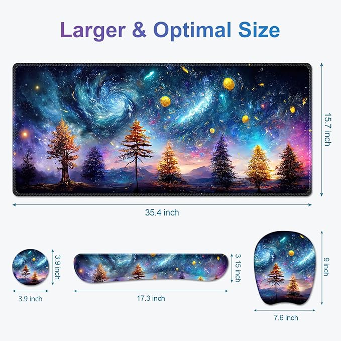 4 in 1 Large Mouse Pad, Keyboard Wrist Rest Set, Ergonomic Mouse Pad with Wrist Support, Desk Mat with Stitched Edges，Extended Desk Pad Waterproof Desk Mat for Home Office Game I Colorful World