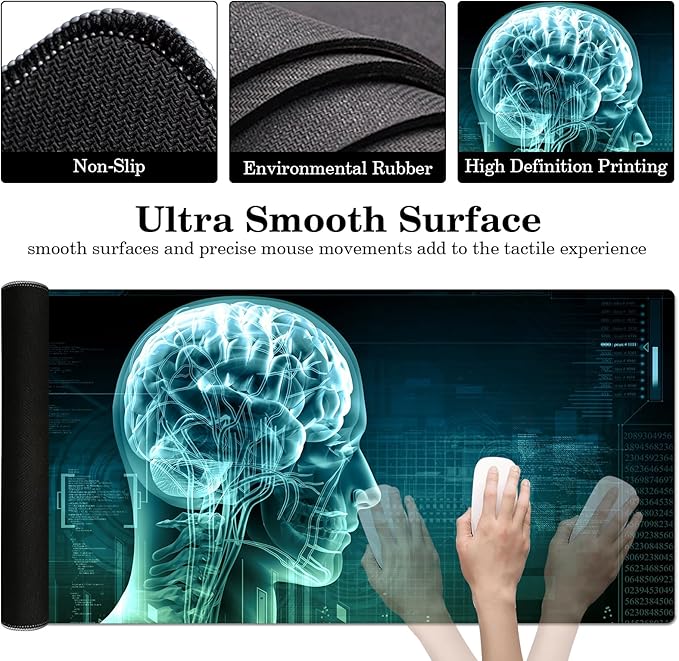 Science Fiction Brain Desk Pad Protector, Stitched Edges Mouse Pad, Large Office Desk Mat, Non-Slip Desk Blotter, Laptop Desk Pad, Desk Writing Pad for Office and Home (31.5" x 15.7 ")