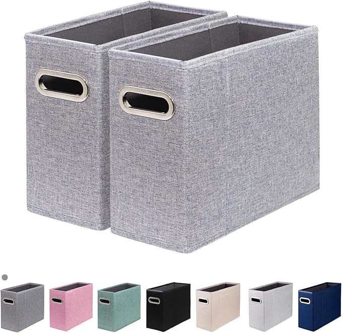 2 Packs Letter Size File Organizer, File Folders Organizer, Fabric Storage Box, Collapsible Paper Organizer with Metal Handle, Smooth PVC Rails, Only Box (Gray)