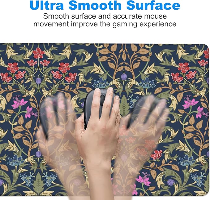 Desk Pad, Retro William Morris Floral XXL Gaming Mouse Pad with Stitched Edges,Non-Slip Waterproof Rubber Base Large Desk Mat for Keyboard and Mouse 35.4"x15.7"