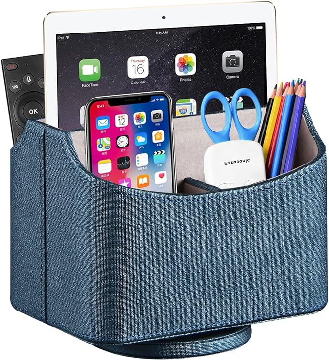 YAPISHI Remote Control Holder Swivel Remotes Caddy Organizer for TV Accessories/Controllers/Office Supplies/Phones, Bedside Table Desk Organizers and Decorations for Living Room, Desktop Storage Box