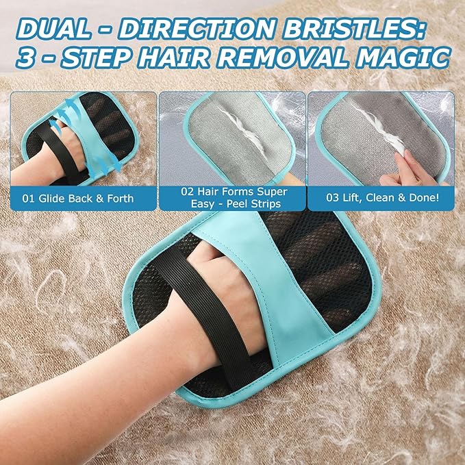 GASRONS 2Pcs Magic Brush Pet Hair Remover, Five-Finger Electrostatic Cat & Dog Hair Removal Gloves for Furniture, Couch, Carpet, Bedding, Reusable Cleaning and Grooming Mitts