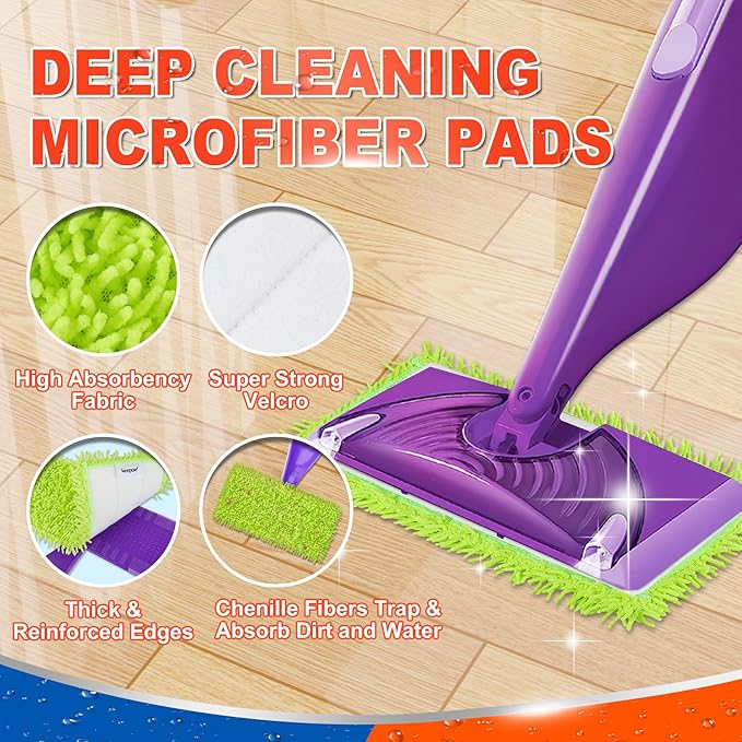 6 Pack Reusable Mop Pads Compatible with Swiffer Wet Jet Spray Mop, Microfiber Wet Jet Pads Refill for Swiffer Mop, 10-12inch Wet Mop Pads for Dry Wet Mopping Cloths, Reusable Mop Replacements Pads
