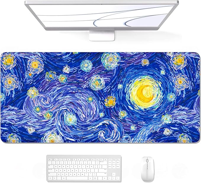 Auhoahsil Desk Mouse Pad, Large Gaming Mousepad, XXL Desk Pad, Extended Long Superior Micro-Weave Cloth Non-Slip Rubber Big Computer Mouse Mat for Gamer, Office & Home, 35" x 15", Blue Starry Night