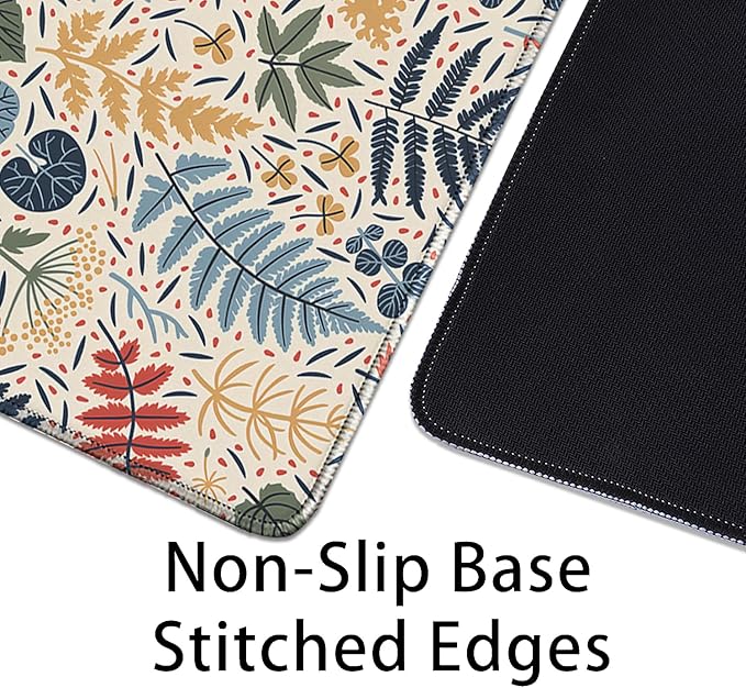 Bohemian Leaves Mouse Pad,Large Vintage Abstract Mousepad Desk Pad with Stitched Edges,Non-Slip Waterproof Rubber Base Mouse Mat for Office Computer Keyboard Laptop Home(27.5x11.8 in)