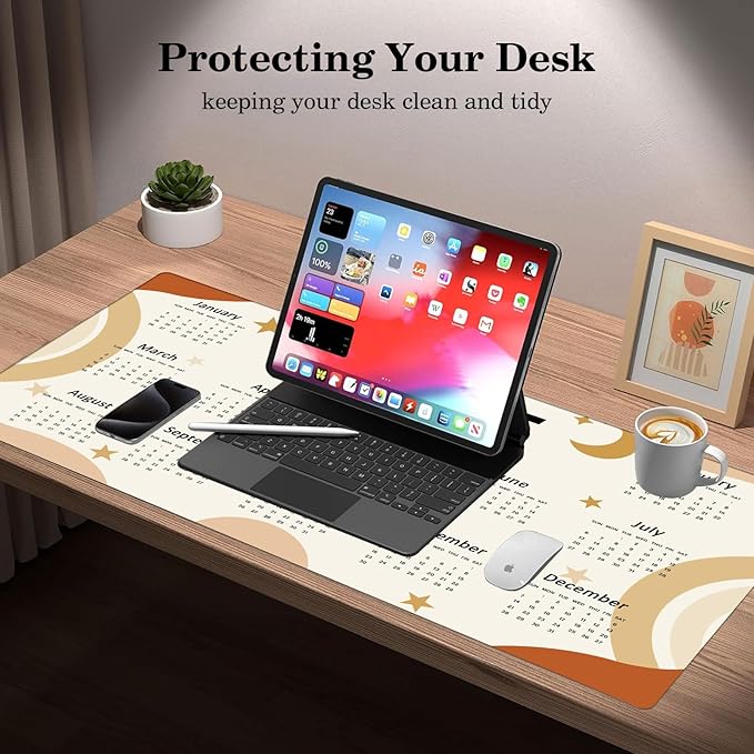 2025 Calendar Desk Pad Protector, Stitched Edges Mouse Pad, Large Office Desk Mat, Non-Slip Desk Blotter, Laptop Desk Pad, Desk Writing Pad for Office and Home (31.5" x 15.7 ")