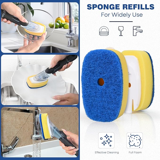 Sponge Brush Refills for OXO Dish Brush, 6 Pack Soap Dispensing Dish Refills, Scrub Replacement Head for Scrubber, Sponge Replacement Head Fits Soap Dispensing Handle