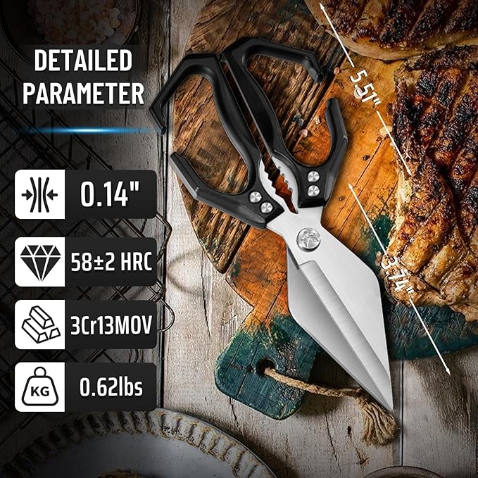 Dream Reach Kitchen Scissors for Food Heavy Duty Poultry Shears with Ergonomic Handle, Japanese High-Carbon Steel Culinary Shears for Chicken, Meat, Seafood, Bone Cutting, Gift Box Included (Black)