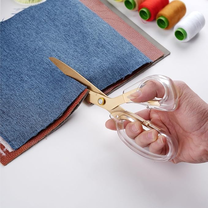 Acrylic Scissors Set, Office Scissors for Desk Gold, Clear Comfort-Grip Handles and Titanium Coated Blades, Sharp Scissors all Purpose Heavy Duty for Sewing, Art, Craft, School, Home Supplies