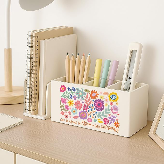 Boho Floral Mental Health Pen Holder for Desk, Special Education Classroom Must Haves, Inspirational Autism ADHD Awareness Pencil Holder for Classroom Therapy Office