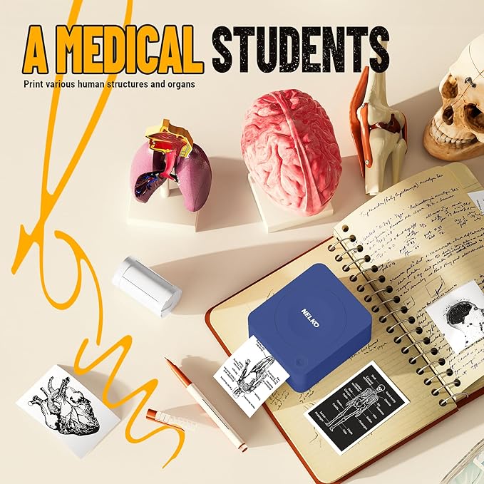 Nelko Sticker Printer, PM230 Print Pod Mini Bluetooth Portabel Sticker Maker with 3 Rolls Paper, Print Pods Mini Printer with Multiple Templates for Phone & Tablet，for School Office Home, Blue