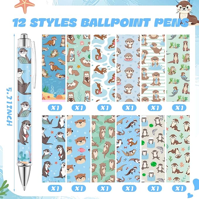 24 Pcs Otter Sticky Notes with Pens Themed Gifts Self Adhesive Notepad Cute Memo Notes Pads Black Ink Ballpoint Pen for Otter Lover Gifts Office School Students Teacher Supplies