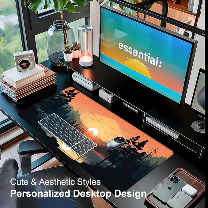 Large Desk Mat, Desk Matt for Desktop, Computer Gaming Mouse Pads, Anti-Slip Rubber Base, Stitched Edges Soft Mat for Desktop Office Home 31.5 x 11.8 Inches (Lakeside Sunset)