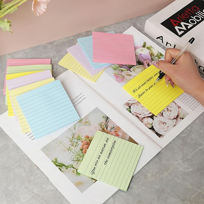 (12 Pack) Lined Sticky Notes 4x4 in, Pastel Colors Self Sticky Notes Pad Its Super Sticking Power Memo Pads, 4x4 Large Square Sticky Notes for Office, Home, School, Meeting