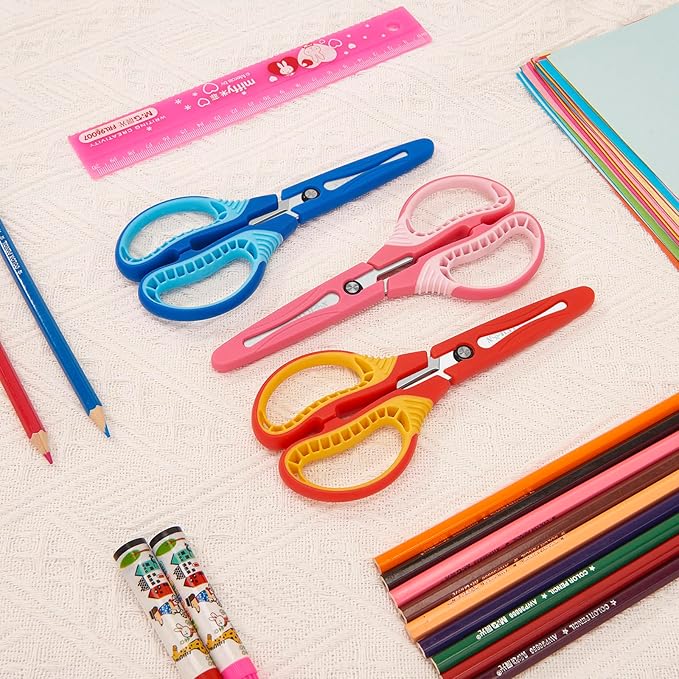 Kids Safety Scissors for Ages 4-6,6-8,8-11, 3-Pack 6'' Blunt Tip with Cover, Ambidextrous for Right & Left Hand, Soft Grip Handles,Premium Stainless Steel,Suit for School, Home, Craft Use