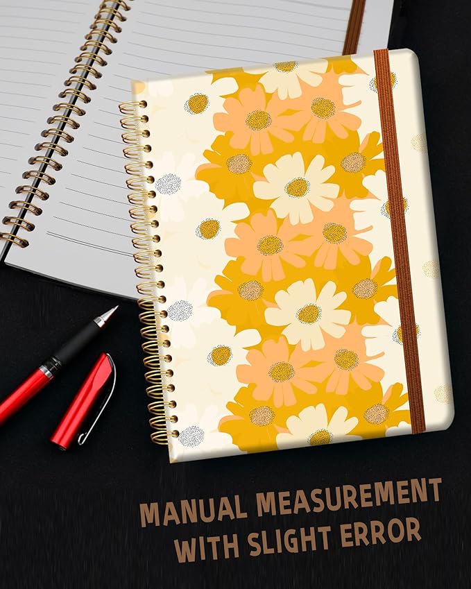 Ruled Spiral Writing Notebook,A5 Hardcover Lined College Journal for Women,Strong Twin-Wire Binding with Premium Paper,8.4" X 6",Perfect for School,Office,Home(Yellow Flower)