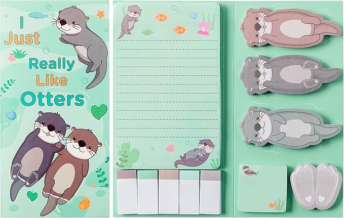 Xqumoi I Just Really Like Otters Sticky Notes Set, 550 Sheets, Cute Cartoon Otters Self-Stick Notes Pads Sea Animal Divider Tabs Bundle Writing Memo Pads Back to School Office Supplies Small Gift