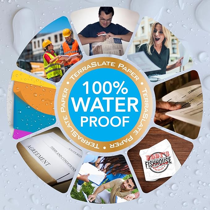 TerraSlate Waterproof Laser Printer Paper – 8 MIL 8.5"x14", 250 Sheets, White – Tear & Smudge Proof, Heavy-Duty for Outdoor Use, Ideal for Printing, Copying & More