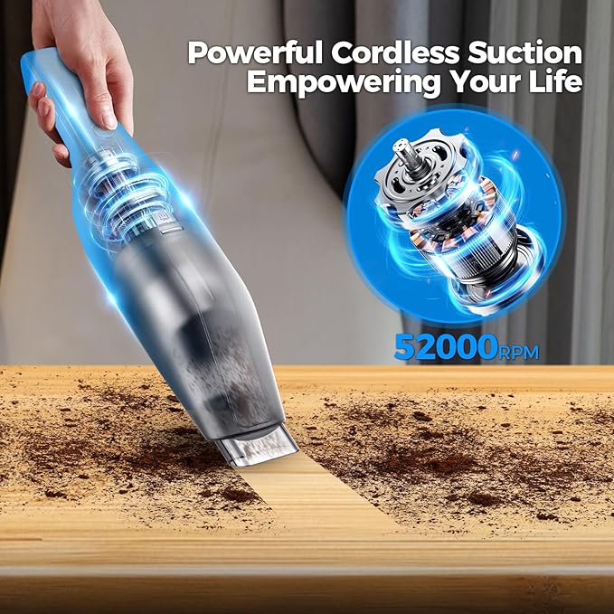 Antaha Handheld Vacuum Cordless -Car Vacuum Portable Cordless Cleaner Powerful Suction,1.2lbs Lightweight, Type-C Charge, Multiple Accessories, Portable Hand Vacuum for Home, Pet and Car