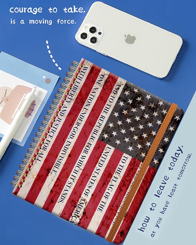 Ruled Spiral Writing Notebook,A5 Hardcover Lined College Journal for Women Lady Girl,Strong Twin-Wire Binding with Premium Paper,8.4" X 6",Perfect for School,Office,Home Gifts(pledge of allegiance