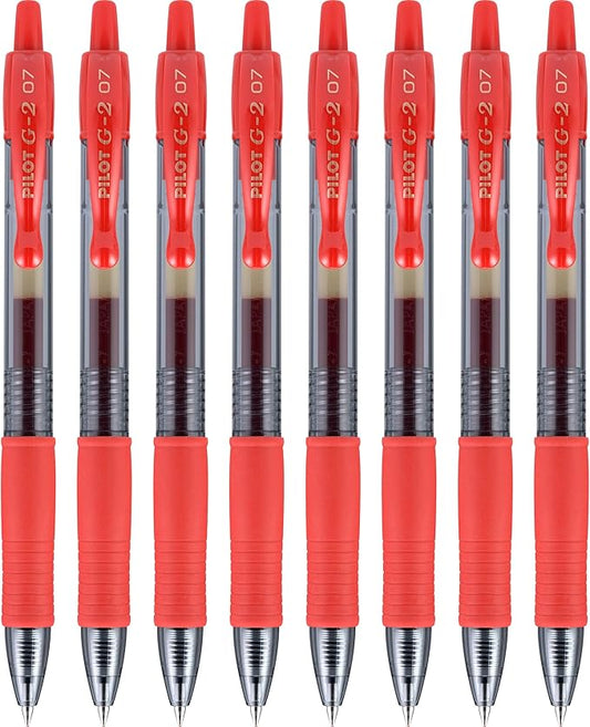 Pilot G2 Premium Gel Roller Pens, Fine Point 0.7 mm, Red, Pack of 8 - Ideal for School, Journaling & Office Writing