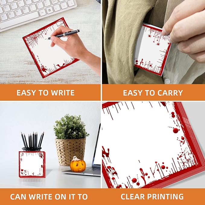 9 Pieces Halloween Sticky Note Halloween Blood Note Pads 450 Pieces of Self Adhesive Removable Memo Pads, 50 Sheets Each for Halloween School Office Home Students Teachers Presents