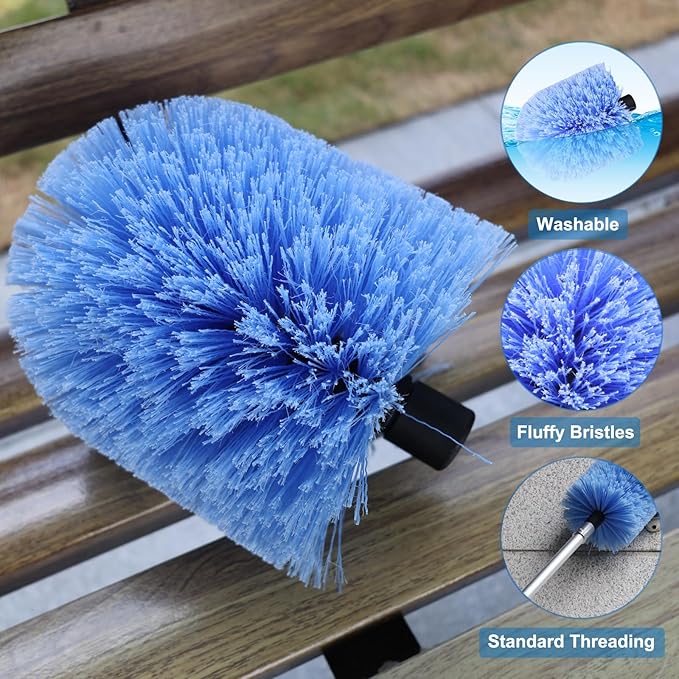 2 Pack Twist-On Cobweb Duster Head, Fits Standard 3/4 inch Threaded Poles, Spider Web Duster Brush for Outdoor & Indoor Cleaning (Blue)