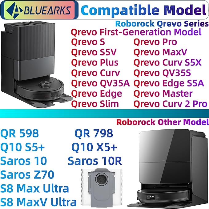 Bluearks 14Pcs Compatible with Roborock Qrevo Series/S8 MaxV Ultra/Saros 10R/QV35A Robot Vacuum,3.2 Liter Large Capacity Activated Carbon Adsorptio Bags,Four-Layer Sealed Disposable dust bag,9 Week