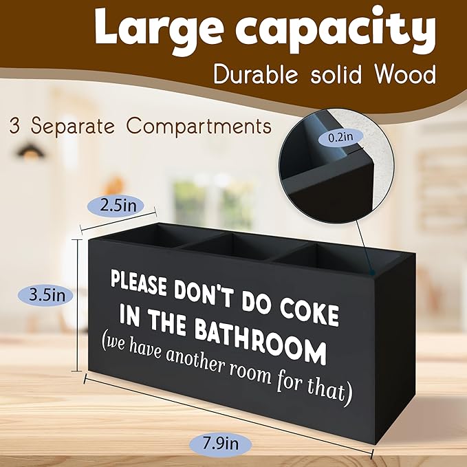 Funny Bathroom Decor Signs Please Don't Do Coke in The Bathroom Shelf Decor, Funny Desk Pen Holder, Funny Signs Office Wooden Pen Holder