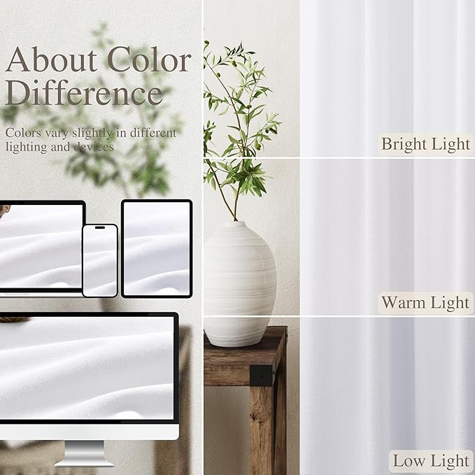 Full Blackout Linen White Curtains, 94 Inches Long for Living Room Patio Sliding Door Back Tab 100% Black Out Bedroom Curtains Pure White Boho Elegant Modern Cosatal Window Curtain Panels Set of 2
