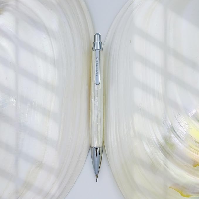 LACHIEVA LUX Mother of Pearl Mechanical Pencil 0.7mm, Elegant Metal Pencil for Drawing and Sketching, Includes 12 Lead Refills