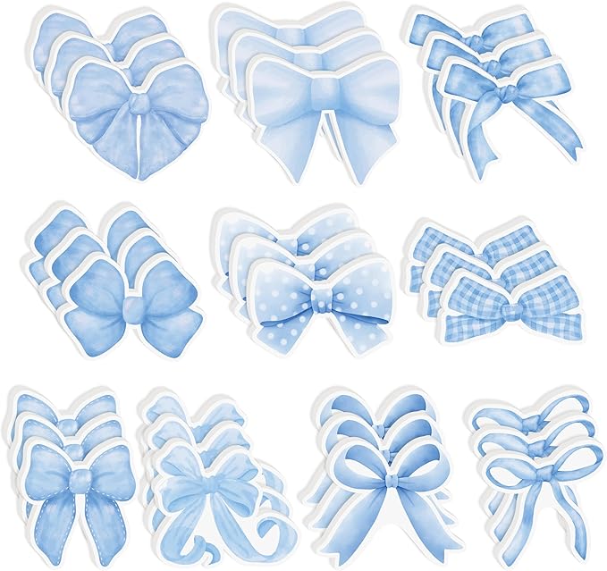 CJiangpo 30Pcs Coquette Sticky Notes Cute Blue Bow Sticky Note Pads, 600 Sheets Self Stick Cartoon Notepad Memo Pads Funny Page Marker Classroom Rewards Bow Themed Party Favors Filler Gifts for Kids