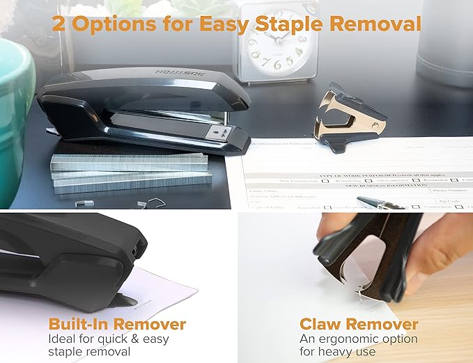 Bostitch Office Ascend 3 in 1 Stapler Value Pack, 20 Sheet Capacity, Includes 5000 Staples, Integrated Remover & and Extra Staple Remover, Staple Storage Compartment, Assorted Colors (Colors May Vary)