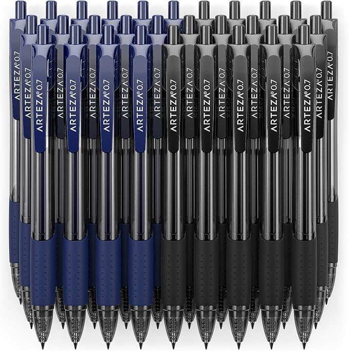 ARTEZA Gel Pens, Set of 30 – 15 Black & 15 Blue Retractable Rollerball Pens, 0.7 mm Medium Point for Office, School & Daily Writing Tasks