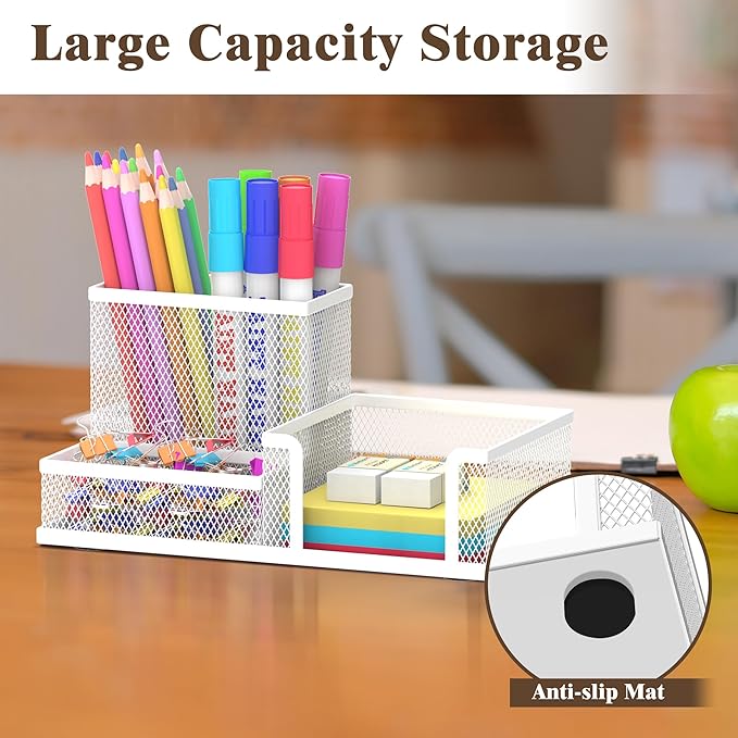 SUPEASY Pen Holder Desk Organizer, Office Supplies Pencil Holder with 3 Compartments, Desk Accessories and Workspace Organizers for Home School, White