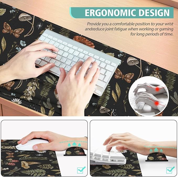 Mouse Pad Set Large Desk, Desk Matt for Desktop with Wrist Rest,Anti-Slip XXL Big Computer Ergonomic Mousepad with Wrist Support for Keyboard and Mouse(Plant)