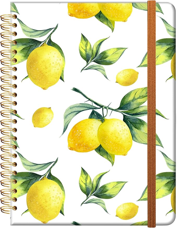Ruled Spiral Writing Notebook,A5 Hardcover Lined College Journal for Women,Strong Twin-Wire Binding with Premium Paper,8.4" X 6",Perfect for School,Office,Home(Cute Lemon)