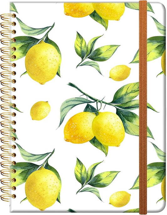 Ruled Spiral Writing Notebook,A5 Hardcover Lined College Journal for Women,Strong Twin-Wire Binding with Premium Paper,8.4" X 6",Perfect for School,Office,Home(Cute Lemon)