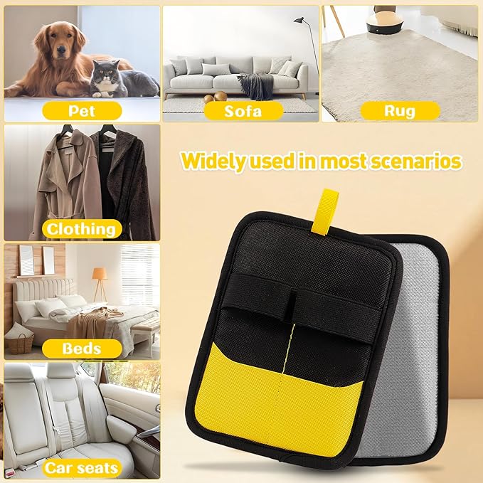 Udihch Electrostatic Pet Hair Removal Glove - Reusable Pet Hair Removal Glove with Cleaning Brush & Flea Comb for Cats & Dogs, Washable for Clothing, Couch, Carpet, Car Seat (Black/Yellow)
