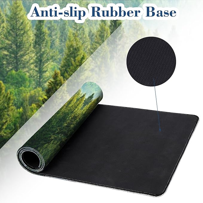 Large Mouse Pad Green Forest Extended Gaming Mousepad Waterproof Desk Pad with Non-Slip Base and Stitched Edge Keyboard Pad XL 11.8 x 31.5 Inch Mouse Mat for Home Office Desk Decor