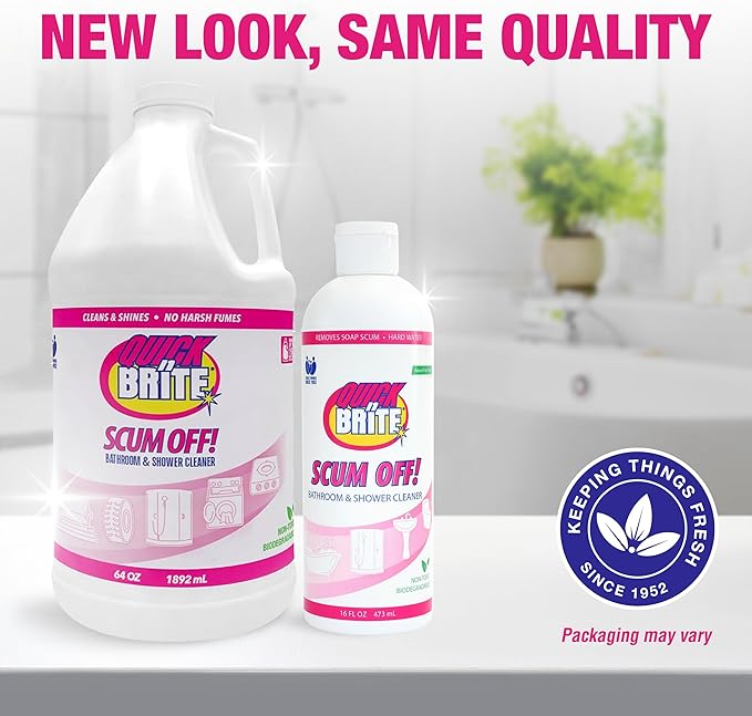 Quick N Brite Scum Off Shower Cleaner - No Scrub, No Harsh Chemical Daily Shower Cleaner, Multi-Surface All-Purpose Cleaner 64 Oz (Packaging May Vary)