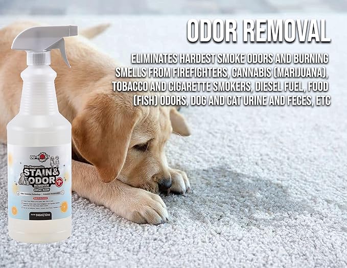 DU-MOST Bio-Enzymatic Stain & Odor Remover, Professional-Grade & Biodegradable, Cleans Pet Urine/Feces, Wine/Ink/Dye/Smoke/Fabric/Floor/Carpet, 32 Oz