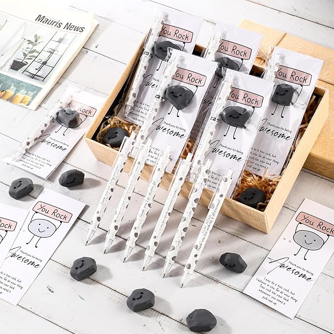 60 Sets Christmas Inspirational Gifts You Rock Pencils Bulk 6 Styles 0.7 mm Mechanical Pencils with Erasers Positive Cards for Xmas Holiday Student Teacher Coworker School Office Supplies