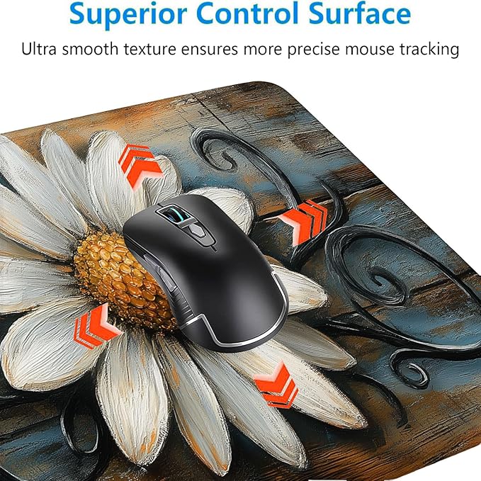 Rustic White Daisy Desk Pad Floral Farmhouse Spring Country Extended Gaming Mouse Mat with Stitched Edge Non-Slip Base Big Office Computer Keyboard Laptop Home 31.5"x11.8"