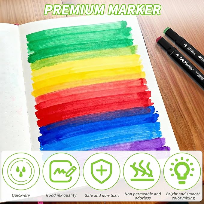 Markers 48 Colors - Dual Tip Alcohol Based Markers for Kids, Students & Adults - Quick Drying, Blendable Art Marker for Coloring Books, Art Projects, School Drawing With Portable Storage Bag