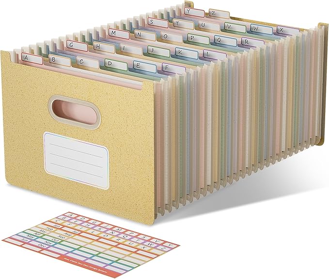 Accordion File Organizer, 26 Pockets Wheat Straw Expanding File Folders, Upright&Open Top, A-Z Bill Receipt Organizer, 100% BPA Free, Return to Nature, Healthy Living, Letter/A4 Size-Wheat Yellow